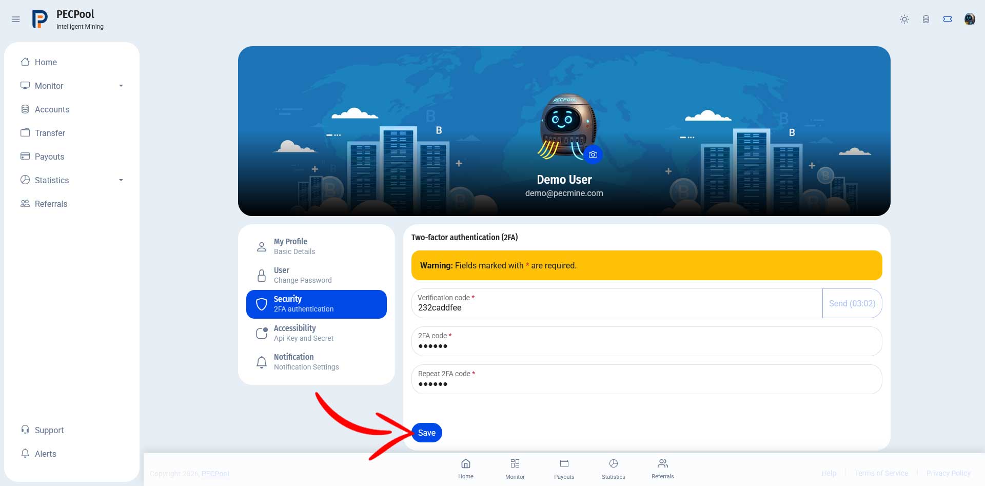 Save button highlighted