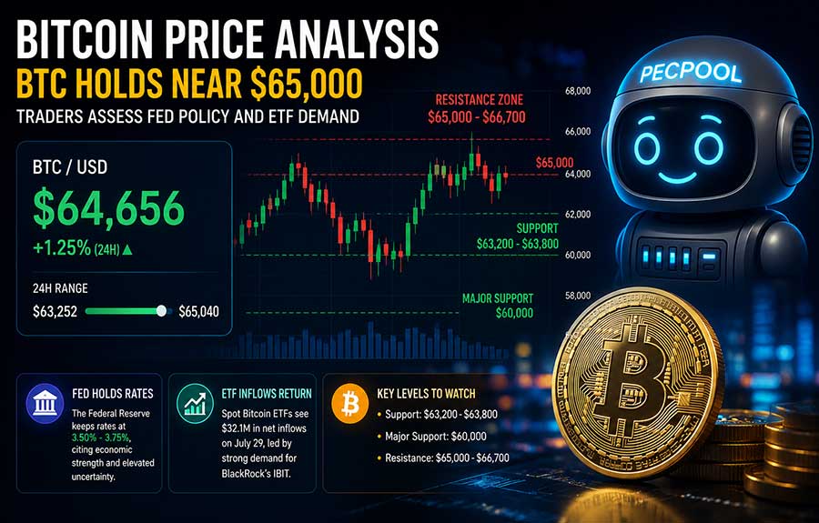 Bitcoin Holds Near $65,000 as Traders Assess Fed Policy and ETF Demand