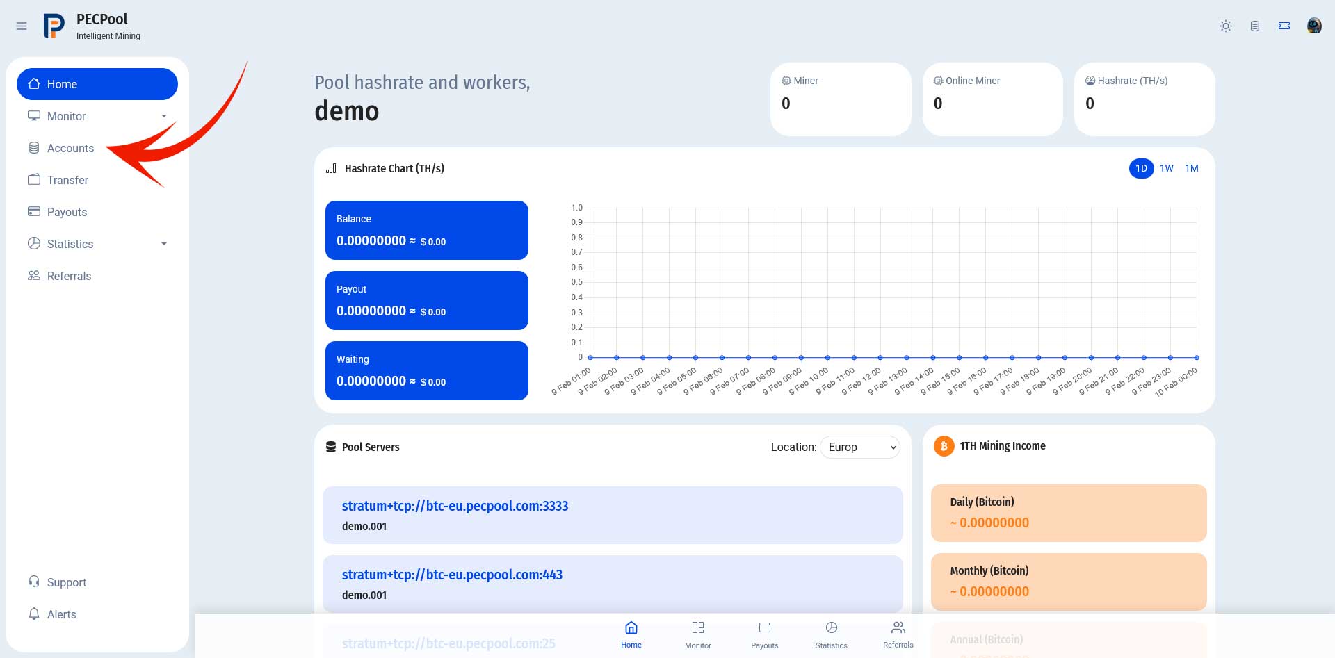 Dashboard - Accounts Menu