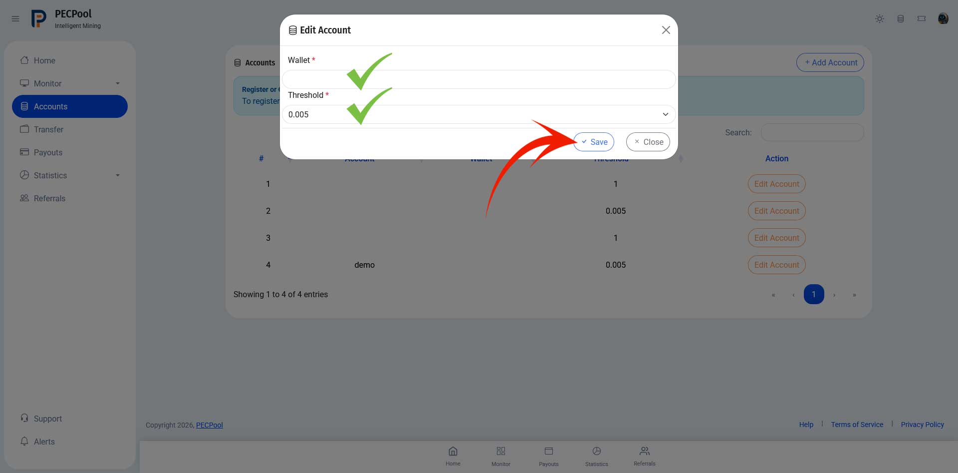Wallet and Threshold Fields